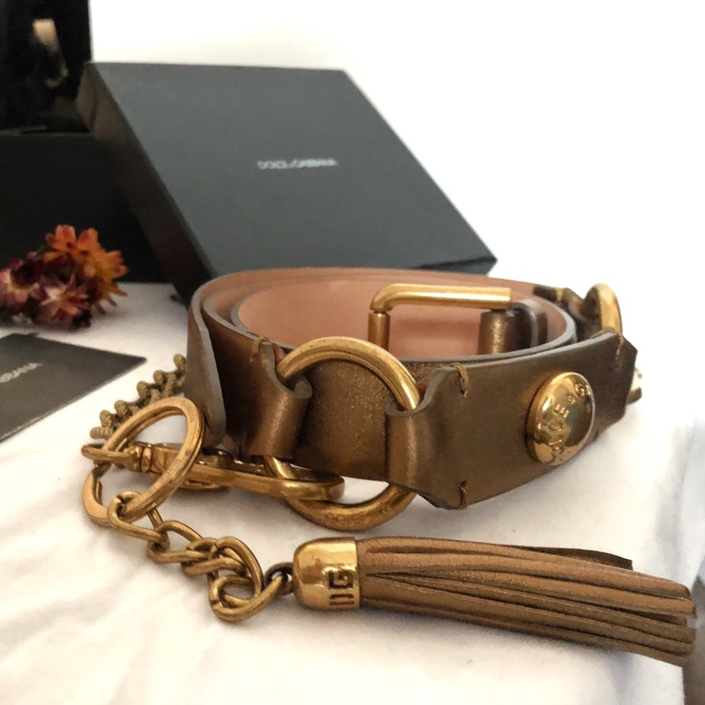 Dolce & Gabbana Gold Leather Chain Belt